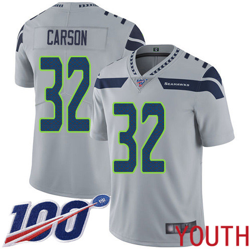 Seattle Seahawks Limited Grey Youth Chris Carson Alternate Jersey NFL Football #32 100th Season Vapor Untouchable